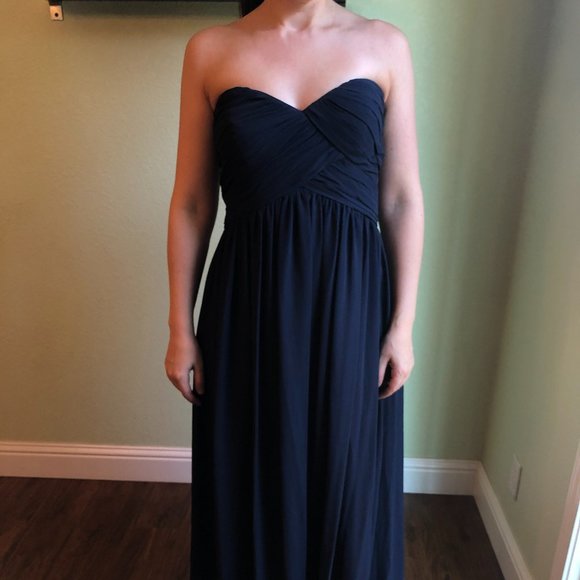 Navy Blue Strapless Bridesmaid Dress Size 8 - Picture 1 of 3